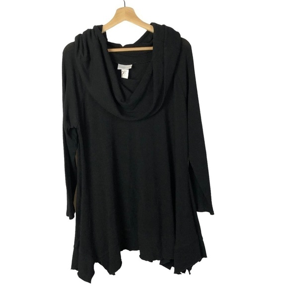 Soft Surroundings Black Cowl Neck Asymmetrical Hem Long Sleeve Blouse L - Picture 1 of 3